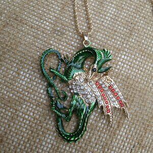 Winged Dragon Enameled Pendant Necklace